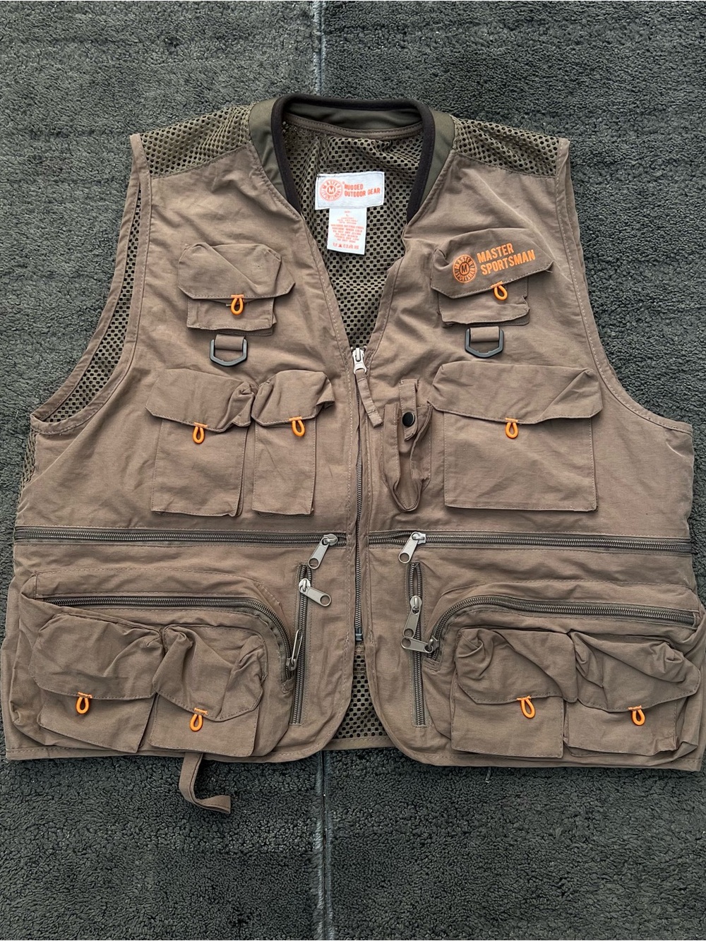 Master Sportsman Men’s L Brown Fishing Utility Vest Multi Pocket Outdoor
